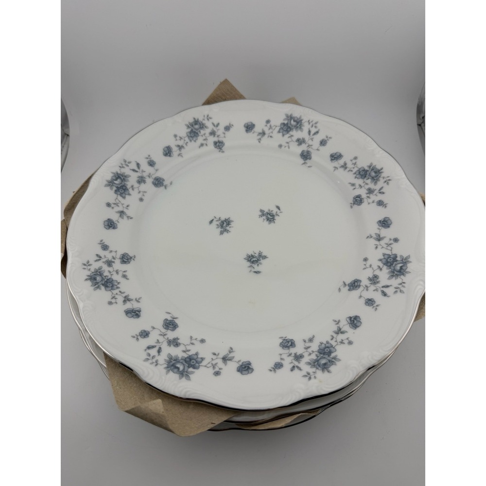 Johann Haviland Bavaria Plates Blue Floral Silver Rim‎ Set of 4 - Picture 4 of 9